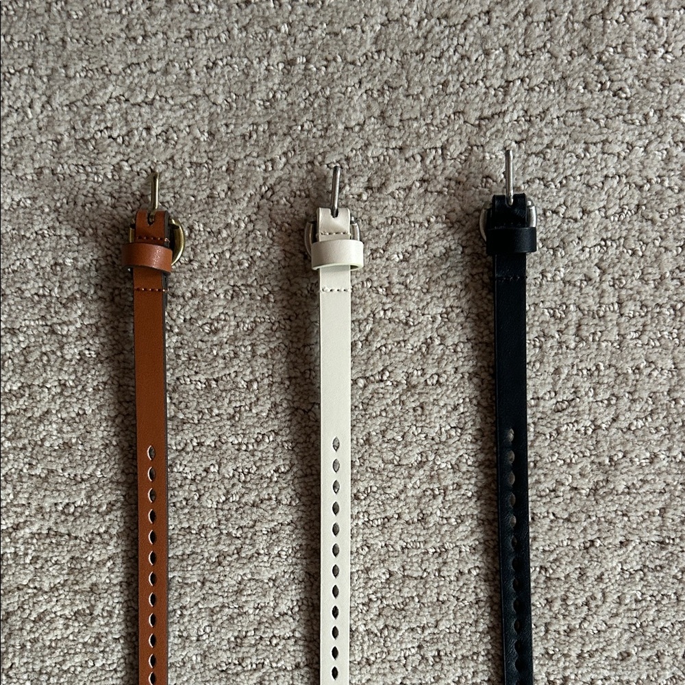Leather Skinny Belt Trio - Brown, Cream, Black